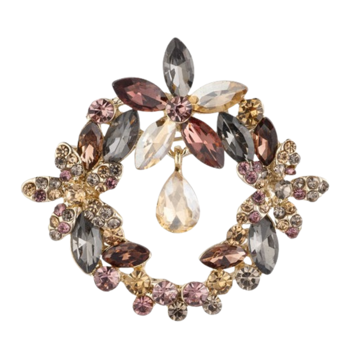 Crystal Halo Drop Brooch - Bordeaux Mix