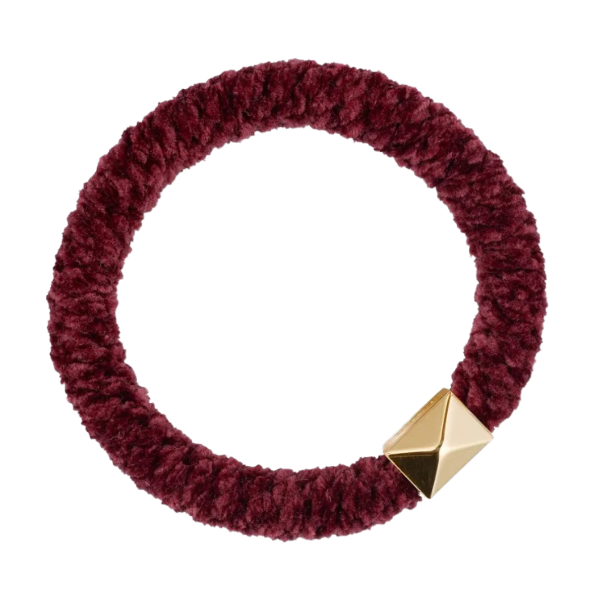 Fluffy Fat Hair Tie W/Gold - BORDEAUX