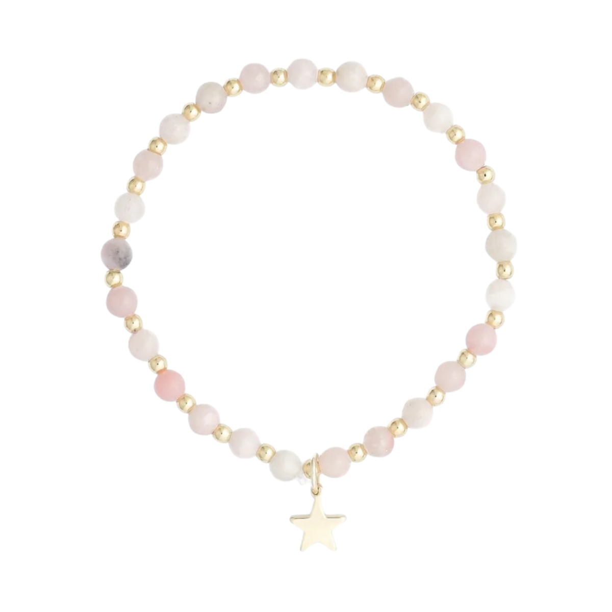Stone Bead Bracelet 4 mm W/Gold Beads - Rose
