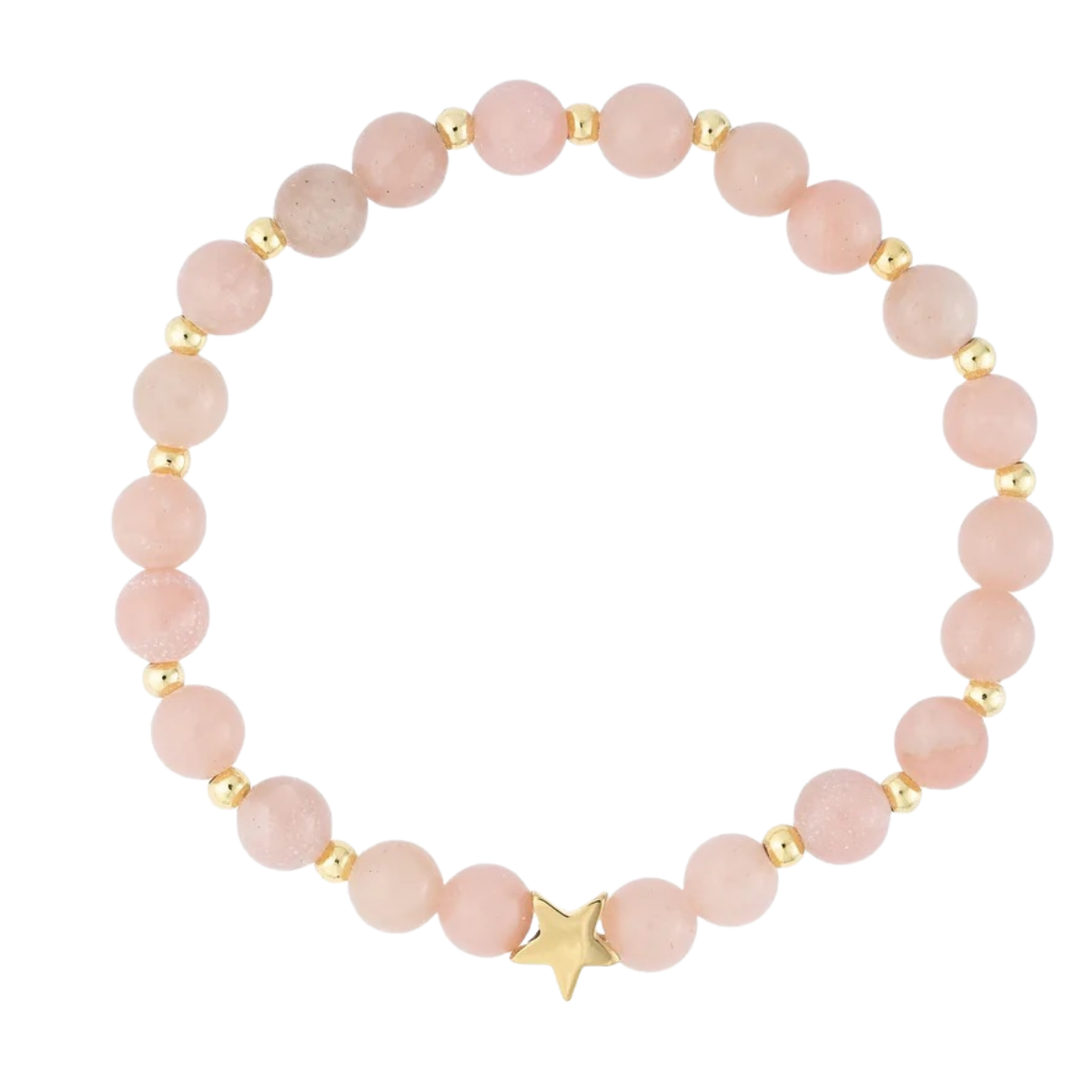 Stone Bead Bracelet 6 mm W/Gold Beads - Rose