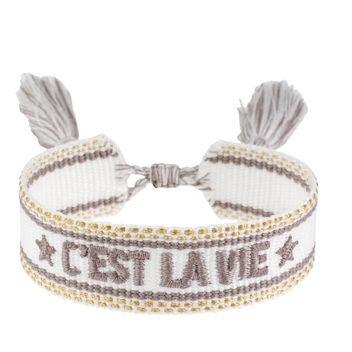 Woven Friendship Bracelet - "C'est La Vie" White W/Taupe