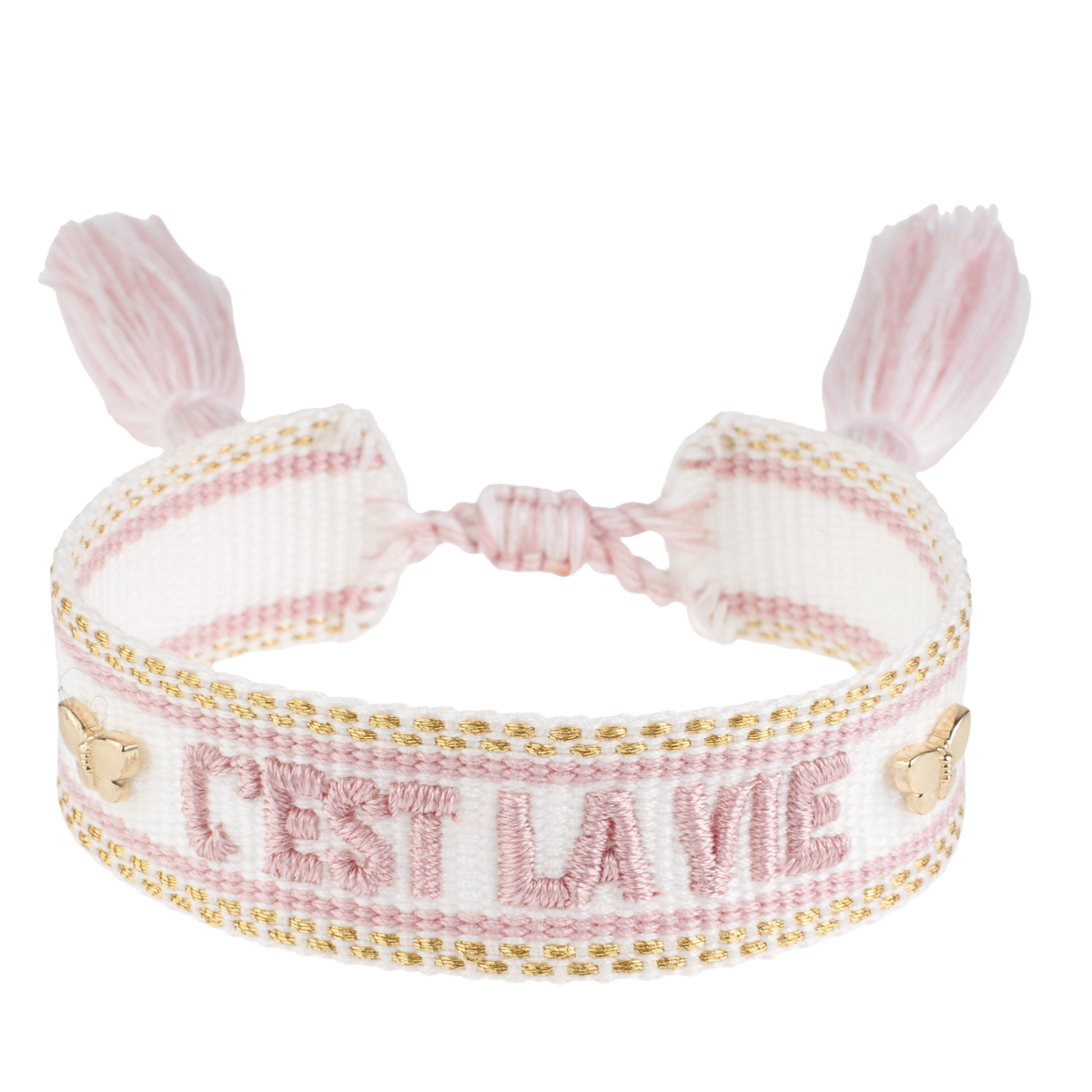 Woven Friendship Bracelet - "C'est La Vie" White W/Light Rose & Gold