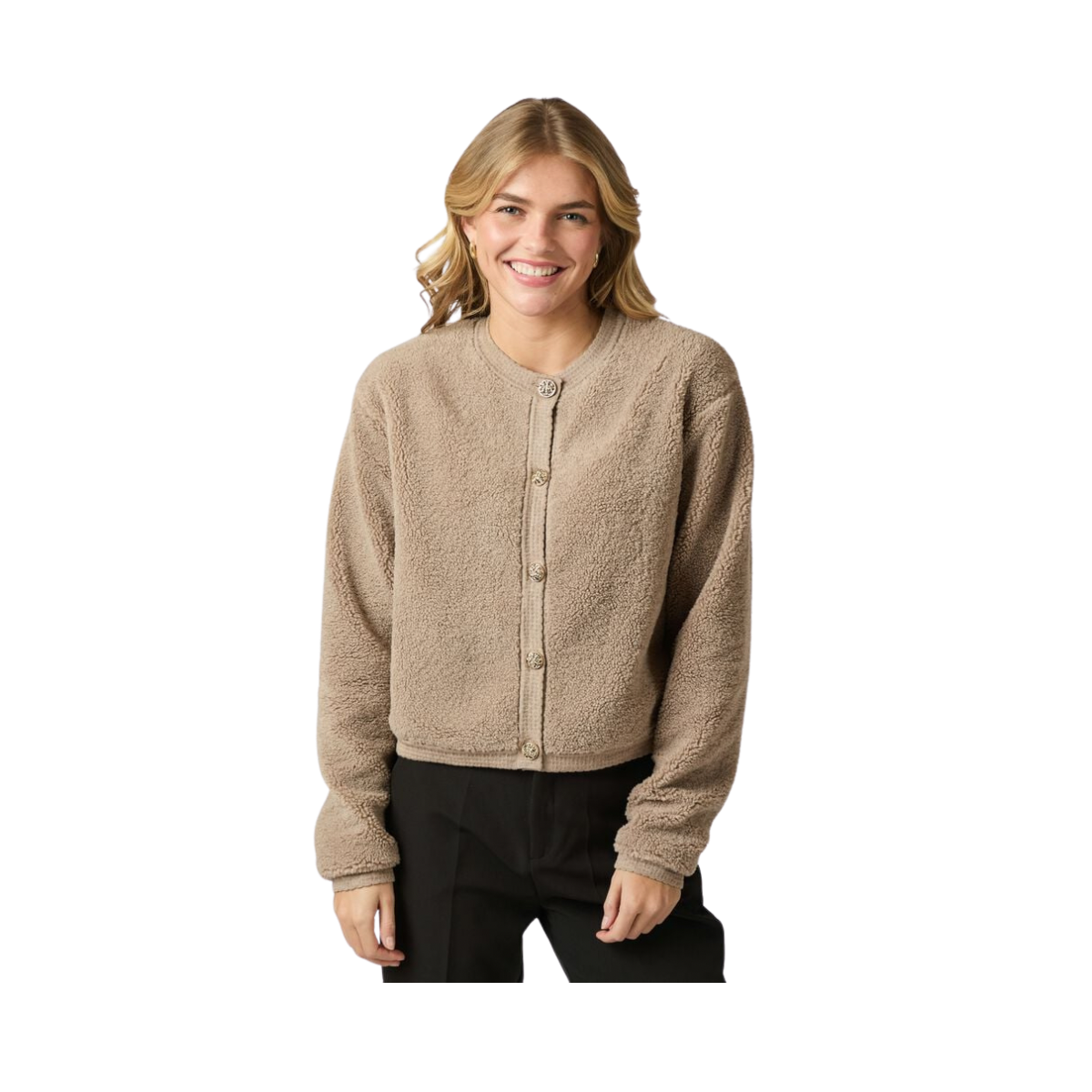 Limo Fluffy Knit Cardigan - 125 Dark Sand