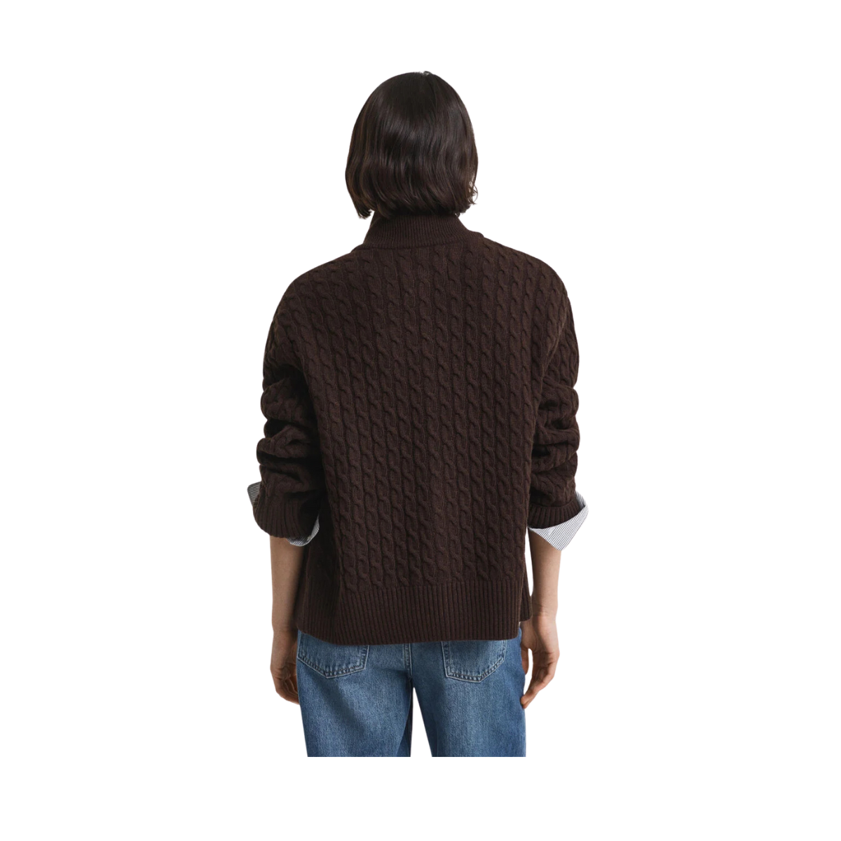 Cable Knit Zip Cardigan - 202 Deep Brown