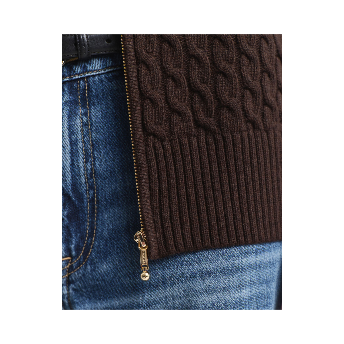 Cable Knit Zip Cardigan - 202 Deep Brown