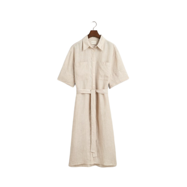 Relaxed Linen SS Shirt Dress - Beige