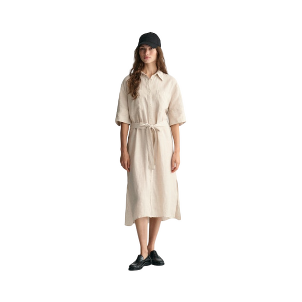 Relaxed Linen SS Shirt Dress - Beige