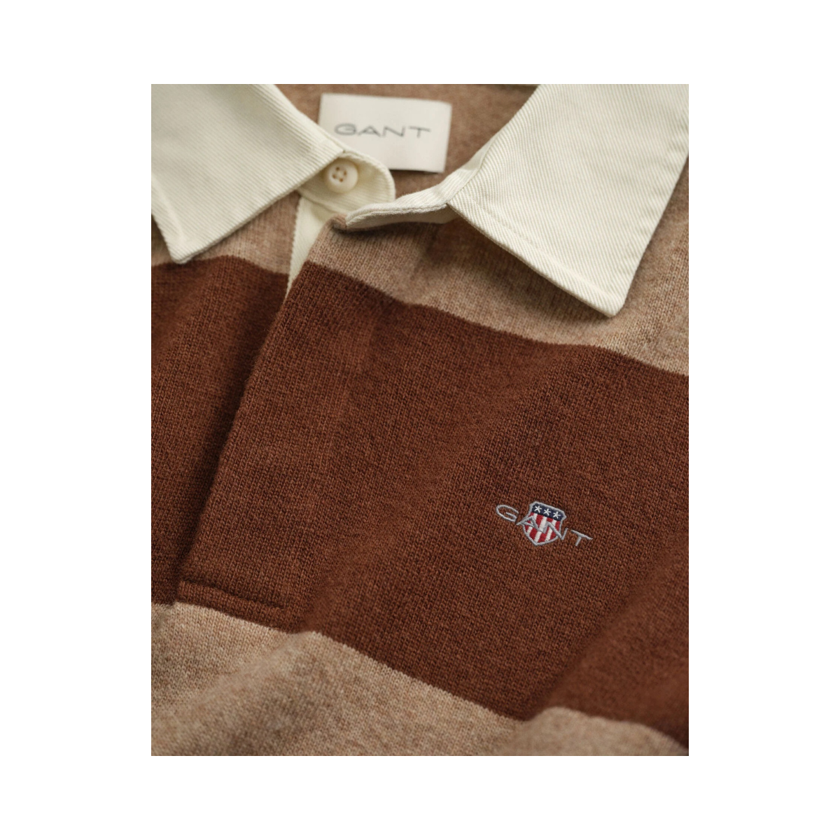 Extrafine Lambswool Striped Polo - 295 Dark Sand Melange