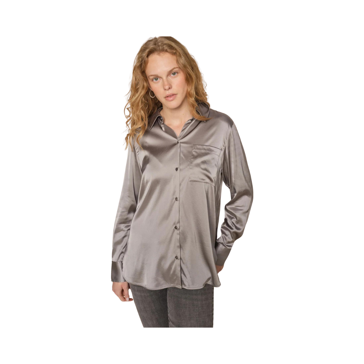 Linda Satin Shirt - Sharkskin