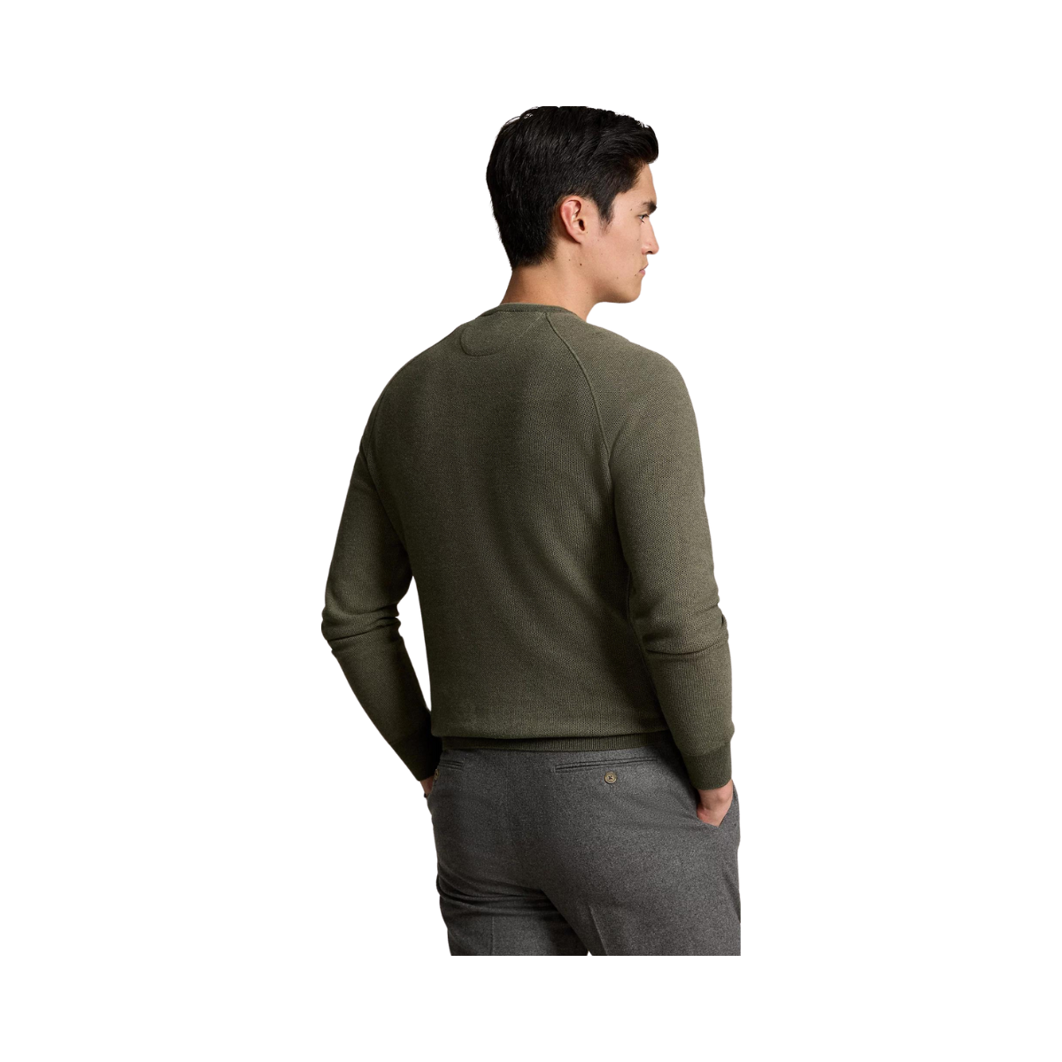 Textured Cotton Crewneck Jumper - Green