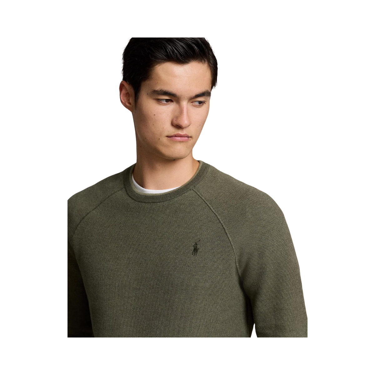 Textured Cotton Crewneck Jumper - Green