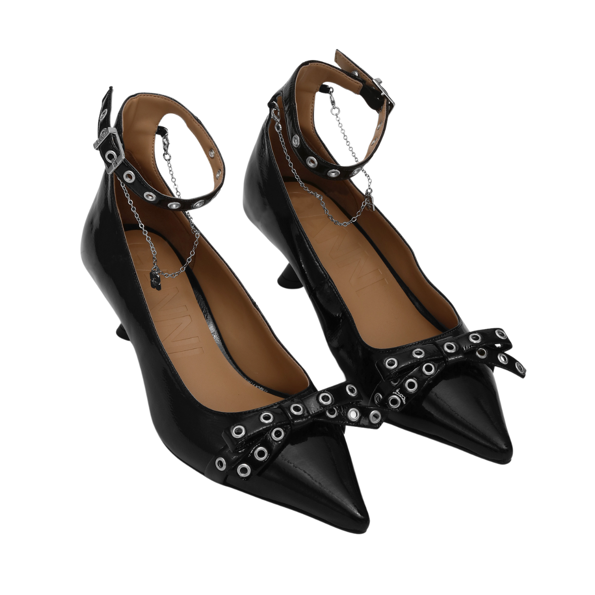 Eyelets Jewel Kitten Heel Pump Naplack - Black