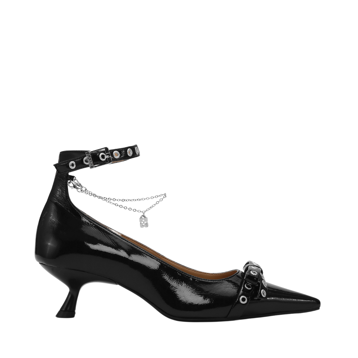 Eyelets Jewel Kitten Heel Pump Naplack - Black
