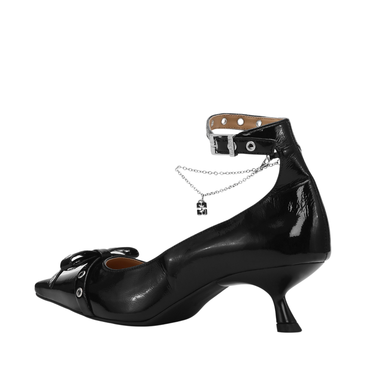 Eyelets Jewel Kitten Heel Pump Naplack - Black