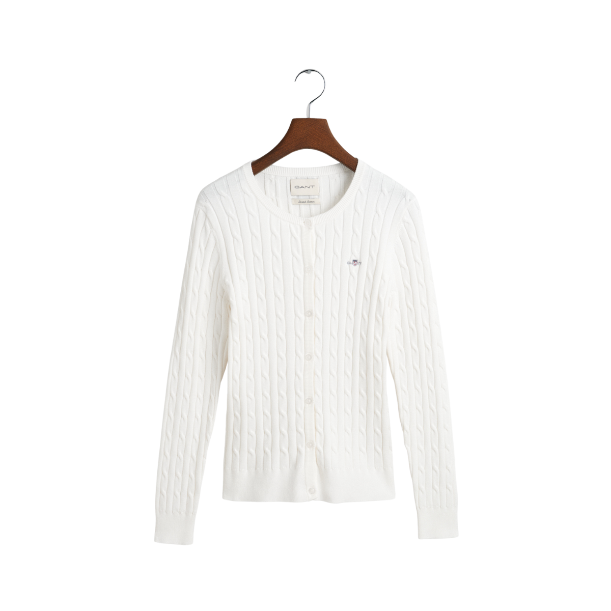 Stretch Cotton Cable Knit Cardigan - Eggshell