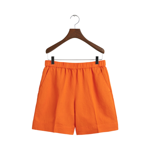 Relaxed Linen Blend Pull On Shorts - Orange