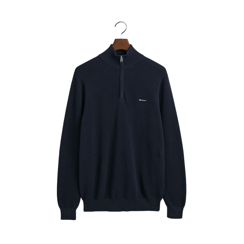 Cotton Pique Half Zip - Evening Blue