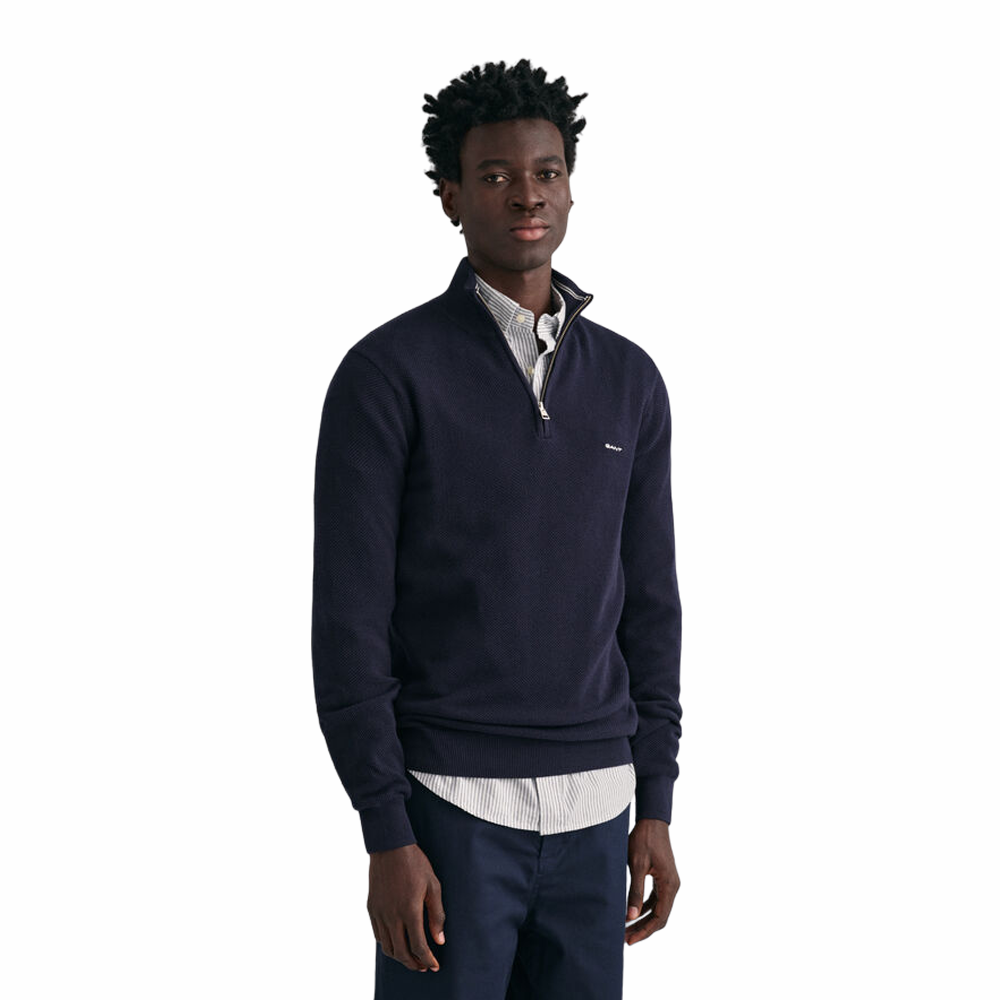 Cotton Pique Half Zip - Evening Blue