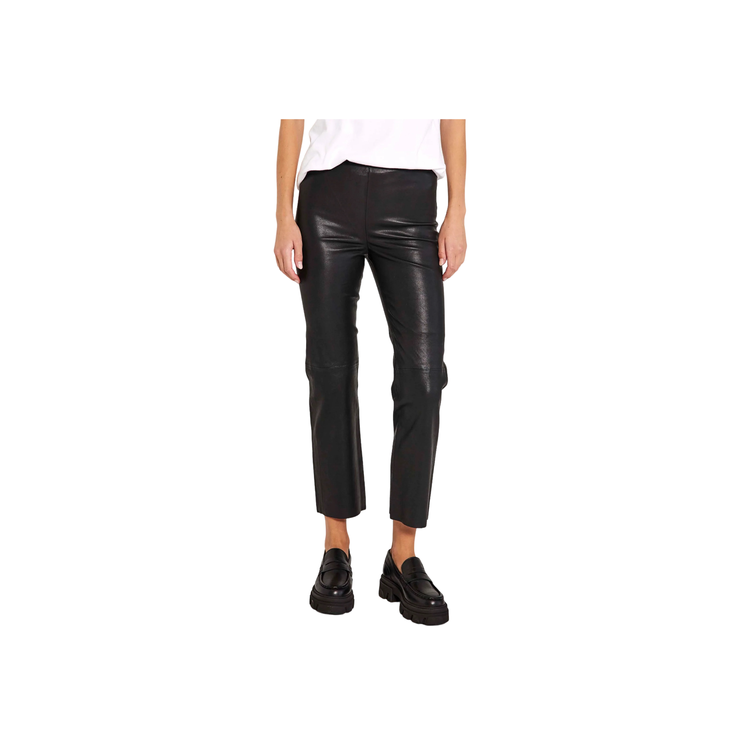 Celia Stretch Leather Pants - Black