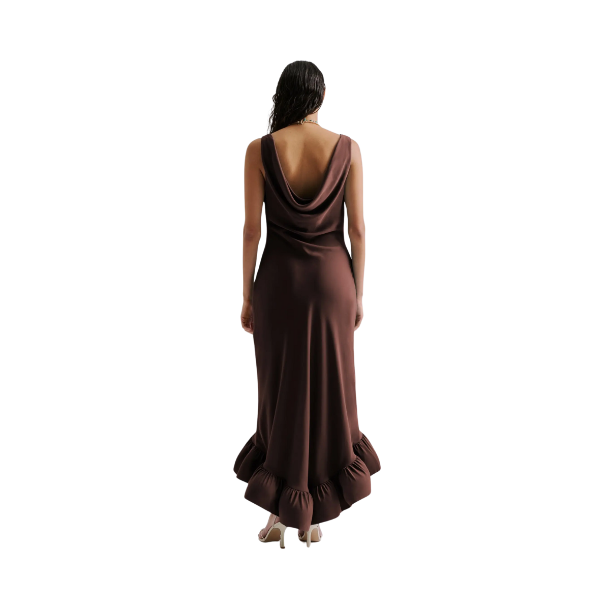 Alia Cowl Neck Ruffled - Chocolate