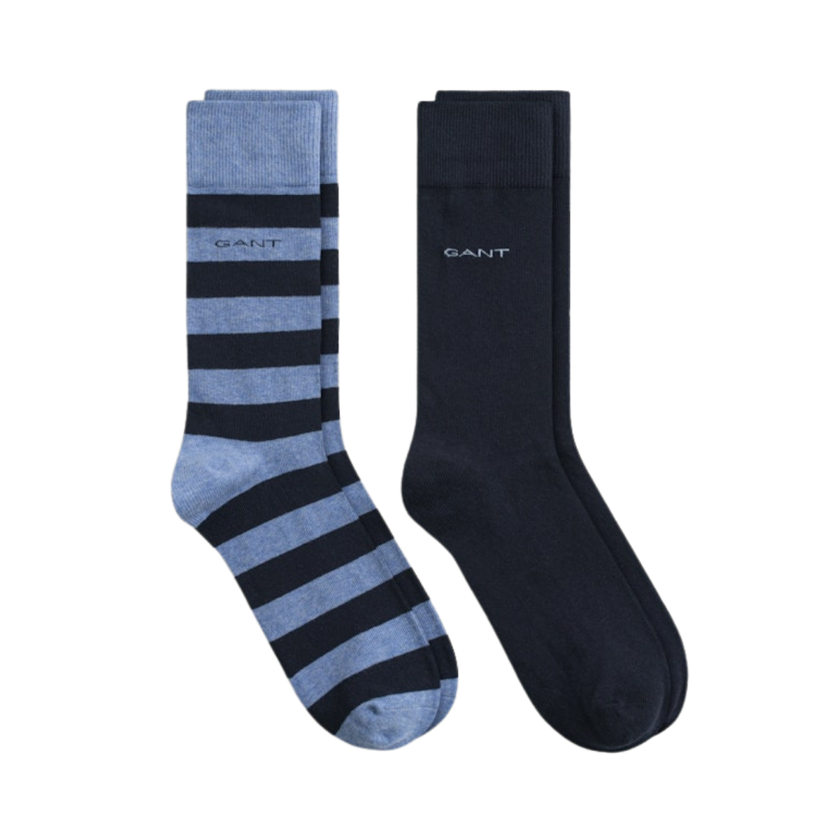 2 Pack - Barstripe And Solid Socks - Denim Blue Melange