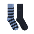 2 Pack - Barstripe And Solid Socks - Denim Blue Melange