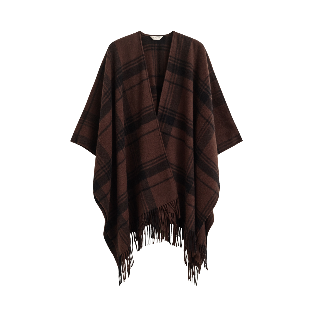 Check Wool Poncho - Deep Brown