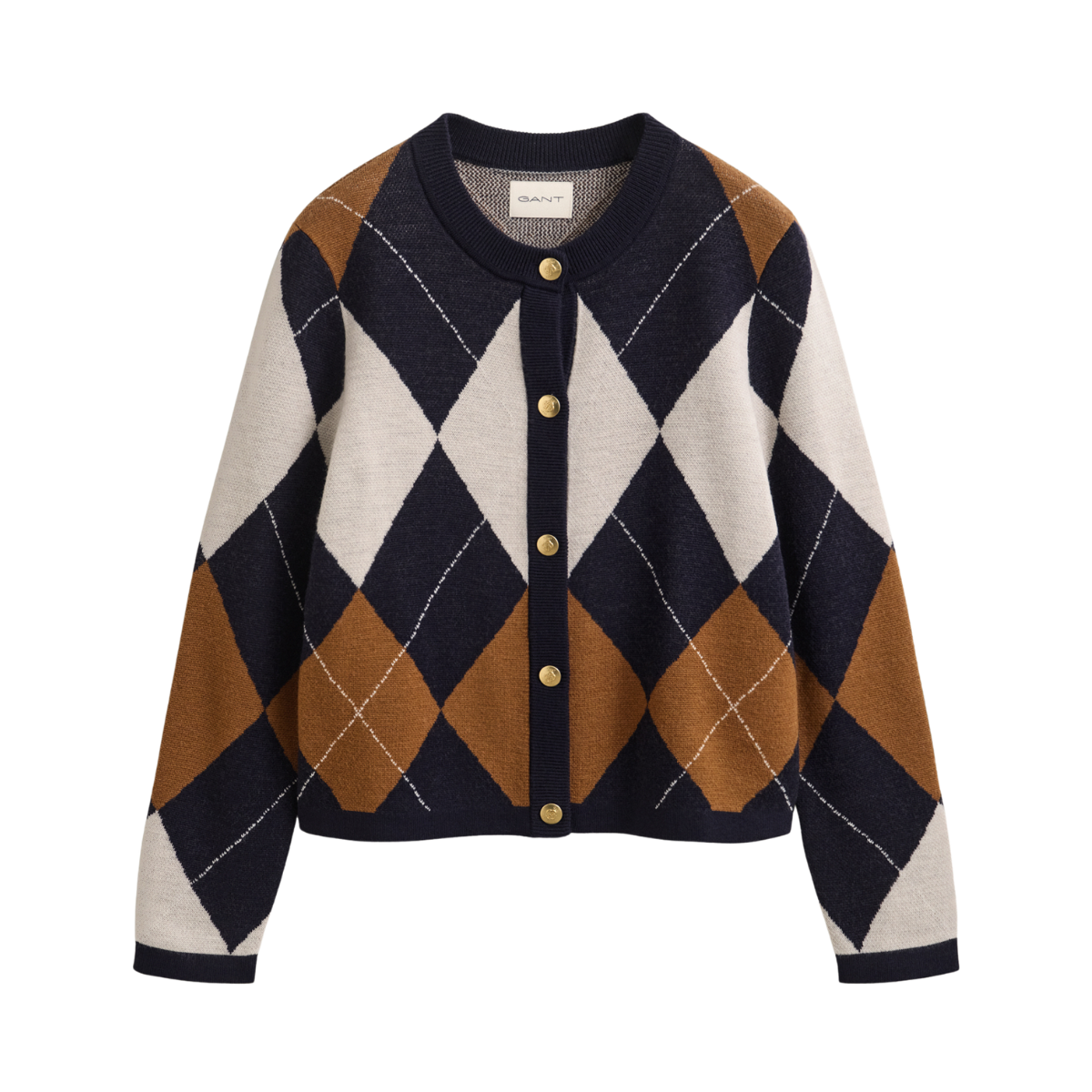 Argyle C-Neck Cardigan - Evening Blue