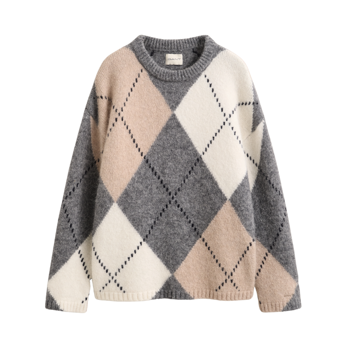 Alpaca Blend Argyle C-Neck - Dusky Anthracite