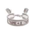 Woven Friendship Bracelet - "Je T'aime" White W/Taupe