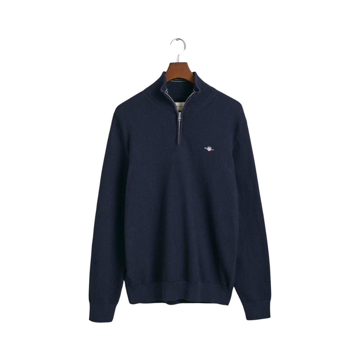 Micro Textured Cotton Half-Zip Sweater - Navy