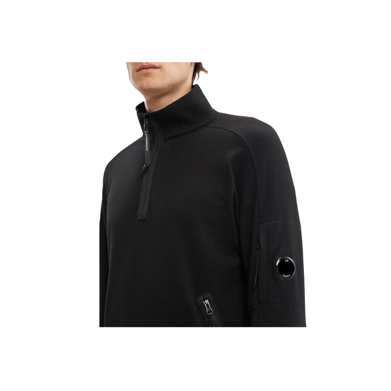 Diagonal Raised Fleece Stand Collar Sweatshirt - Black