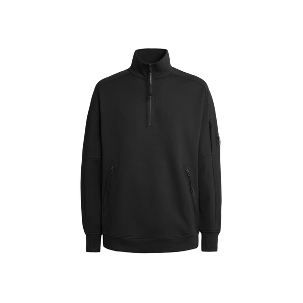 Diagonal Raised Fleece Stand Collar Sweatshirt - Black