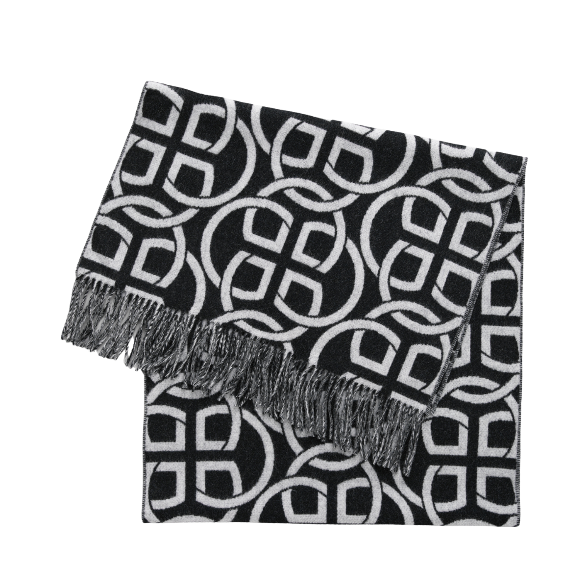 G PATTERN WOOL SCARF - Black