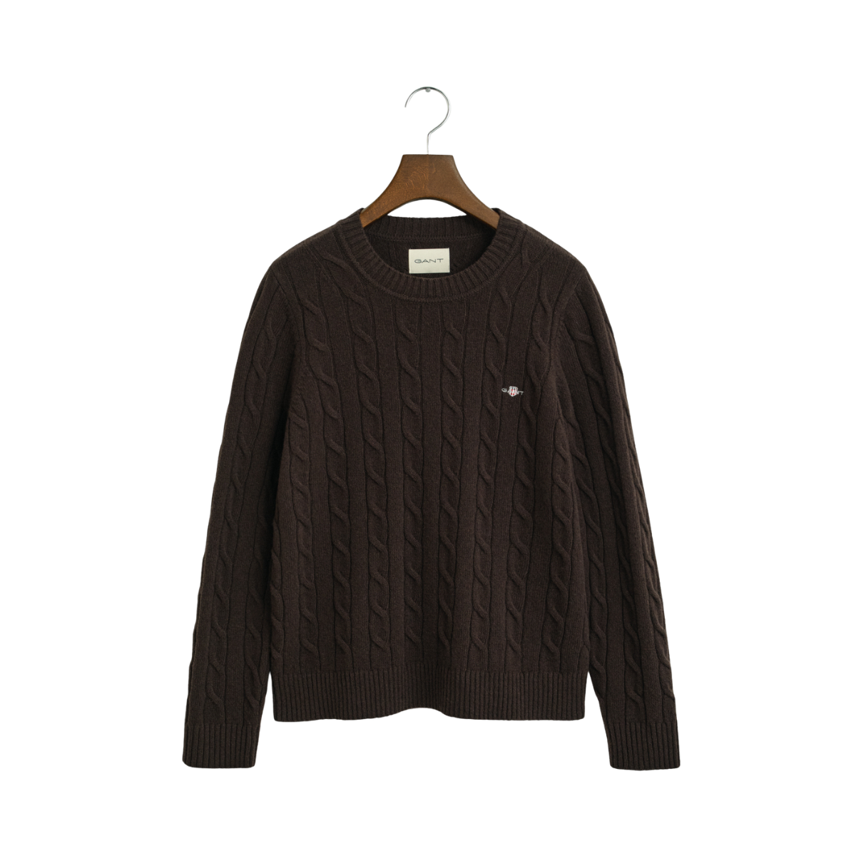 Lambswool Cable C-Neck - Deep Brown