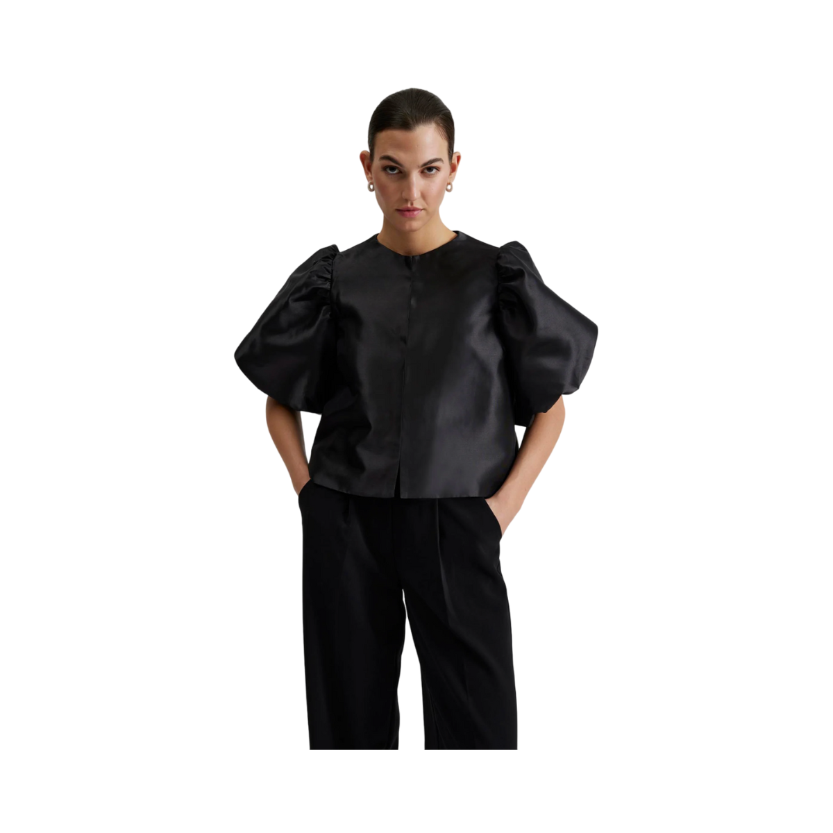 Cleo Pouf Sleeve Blouse - Black