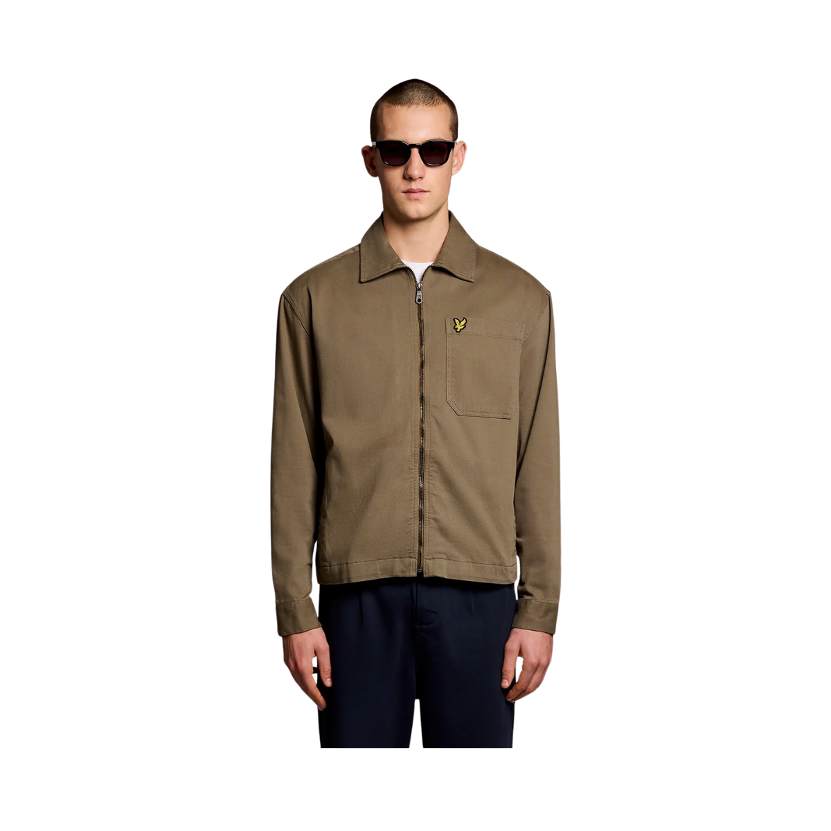 Enzyme Wash Zip Through Overshirt - Khaki Ash
