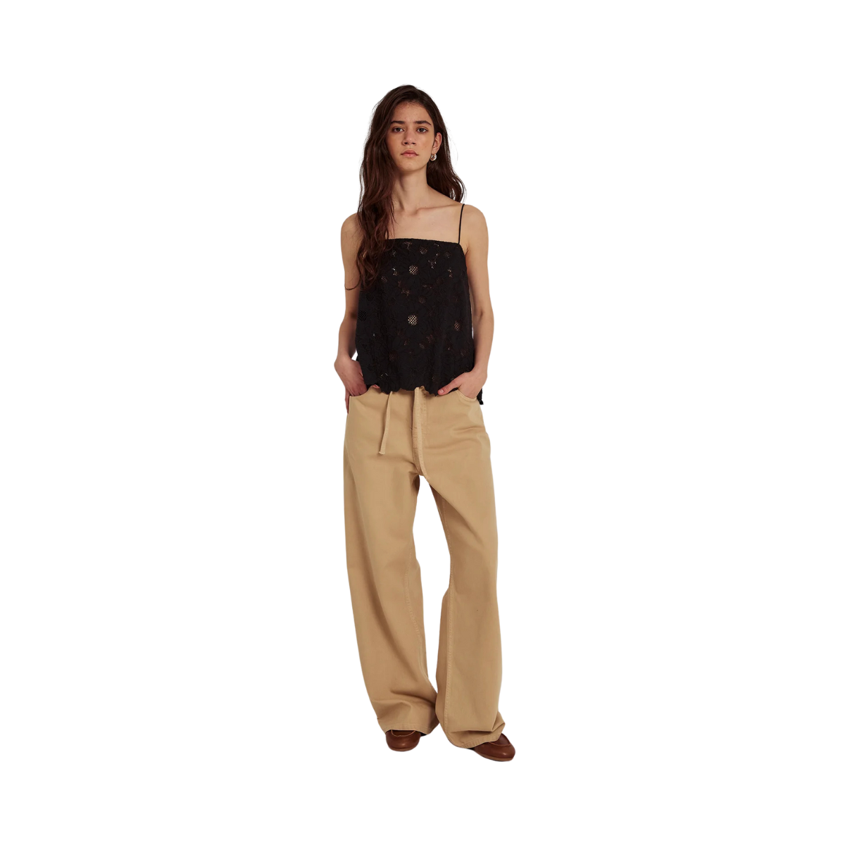 Hannali wide belt jeans - Light sand