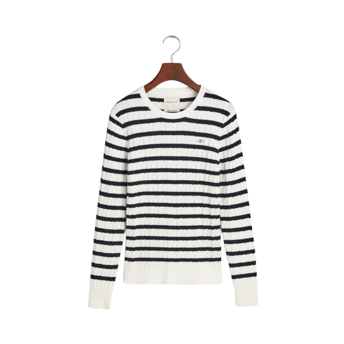 STRETCH COTTON CABLE STRIPE C-NECK - Eggshell