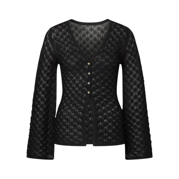 Ayla Pointelle Knitted Cardigan - Black