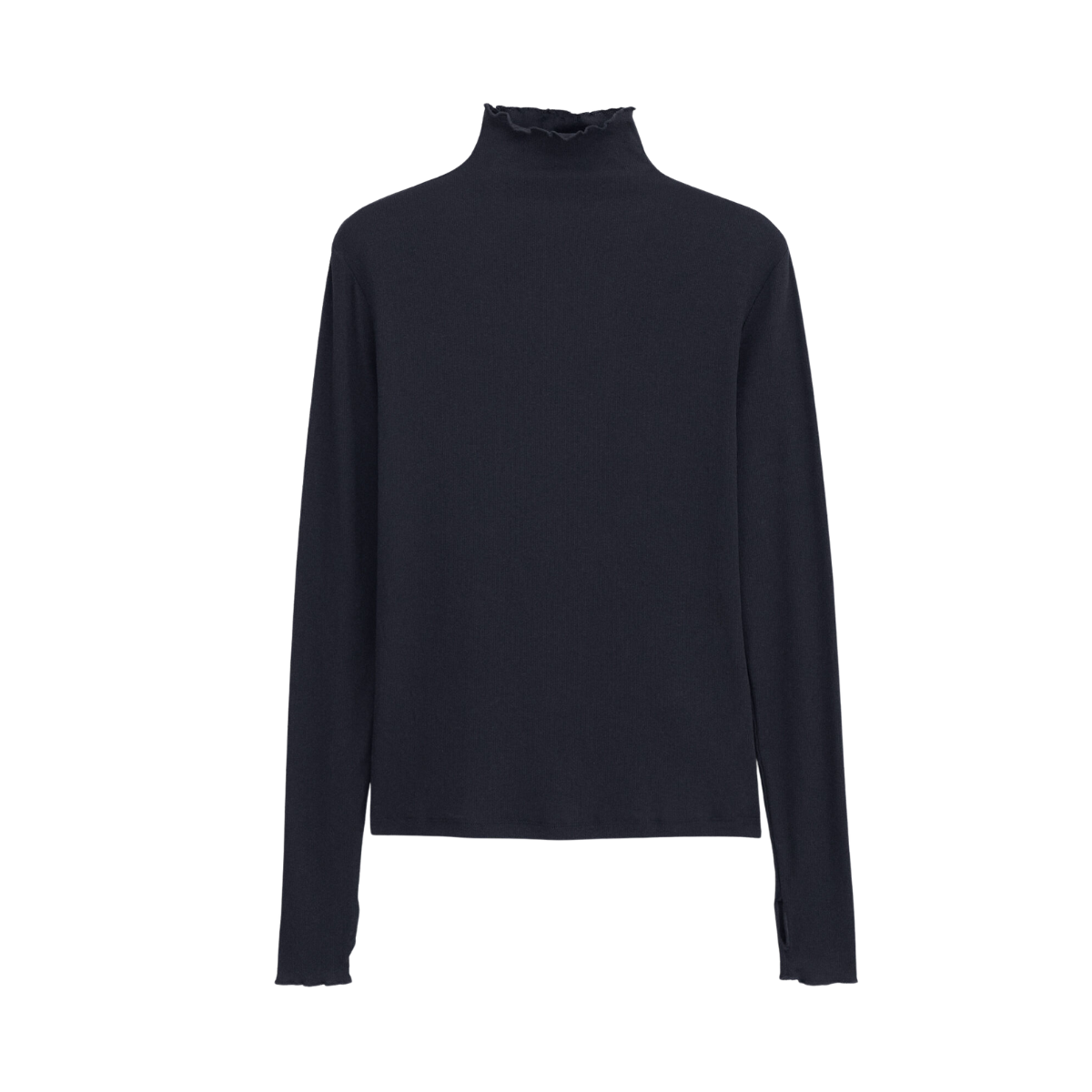 Rib Mock Neck Top - Black