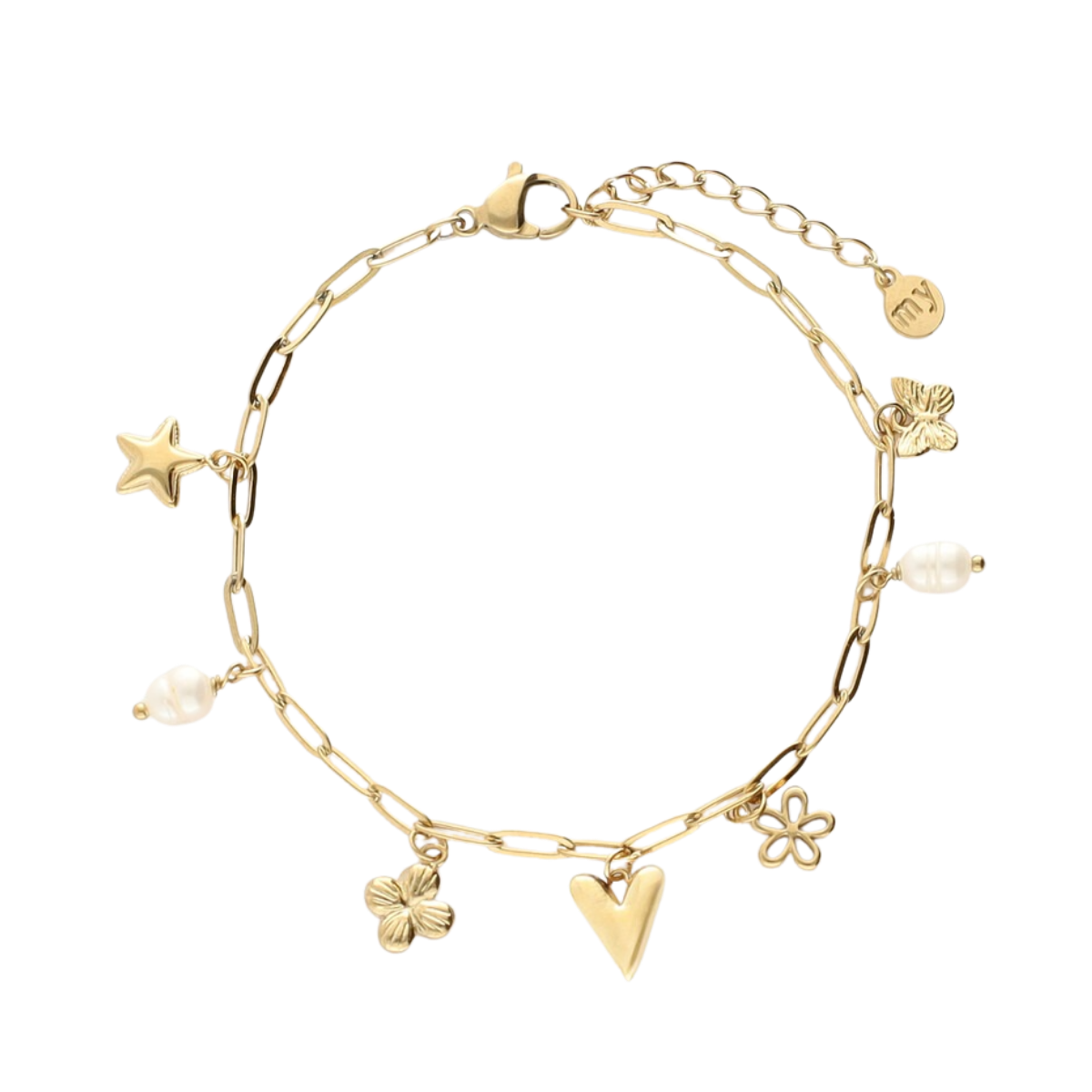 Minimalist Chain Bracelet with Charms - Gold