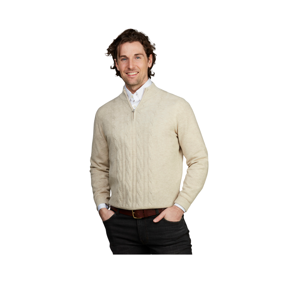 Geelong Half Zip Cable Knit - Irish White