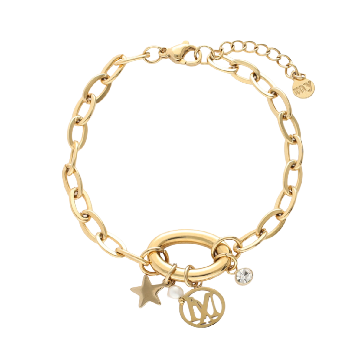 Bracelet with charms & pearl - Gold