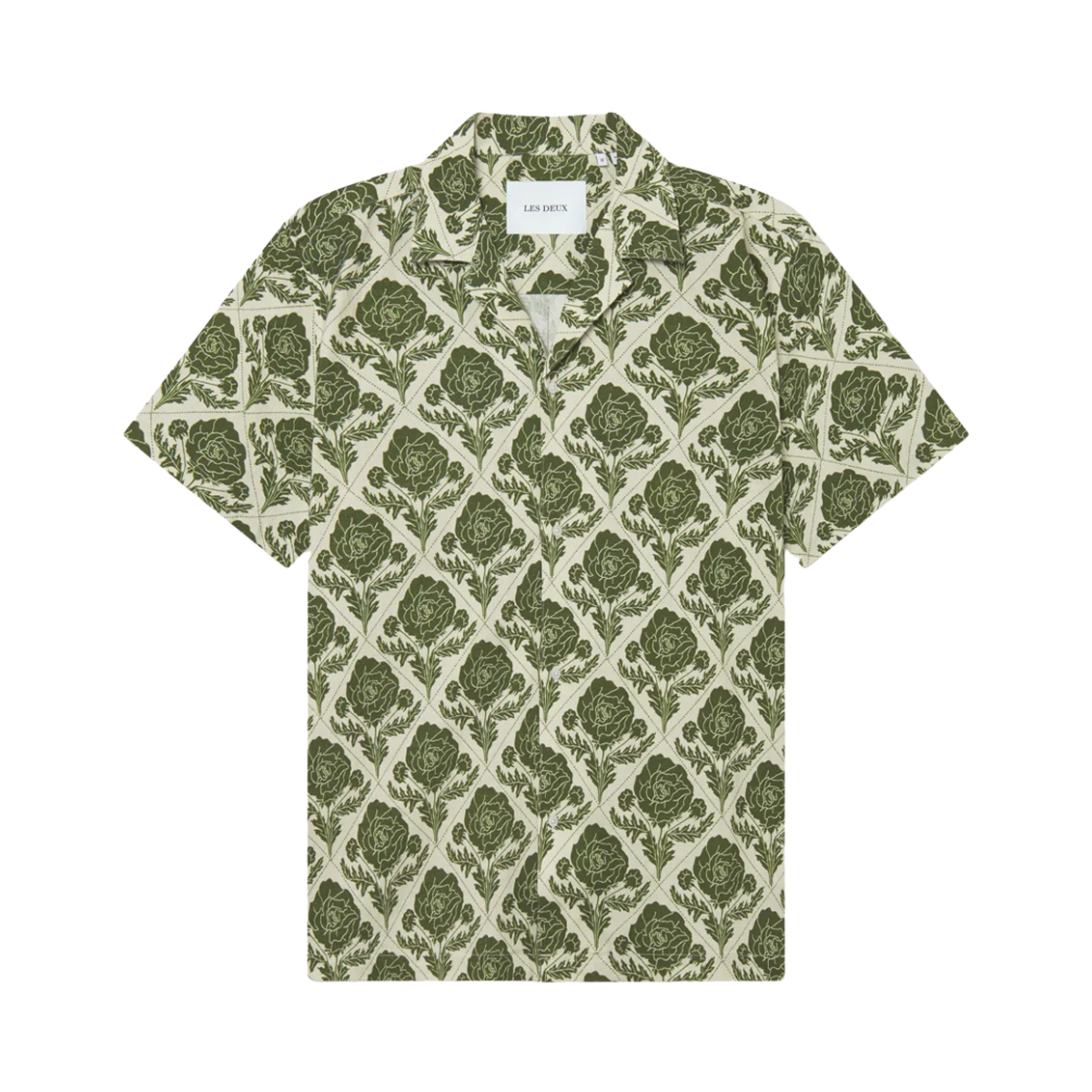 Lesley Flower Tile AOP SS Shirt - Vintage Green/Ivory