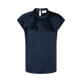 Fleur Drapy Satin Blouse - Navy