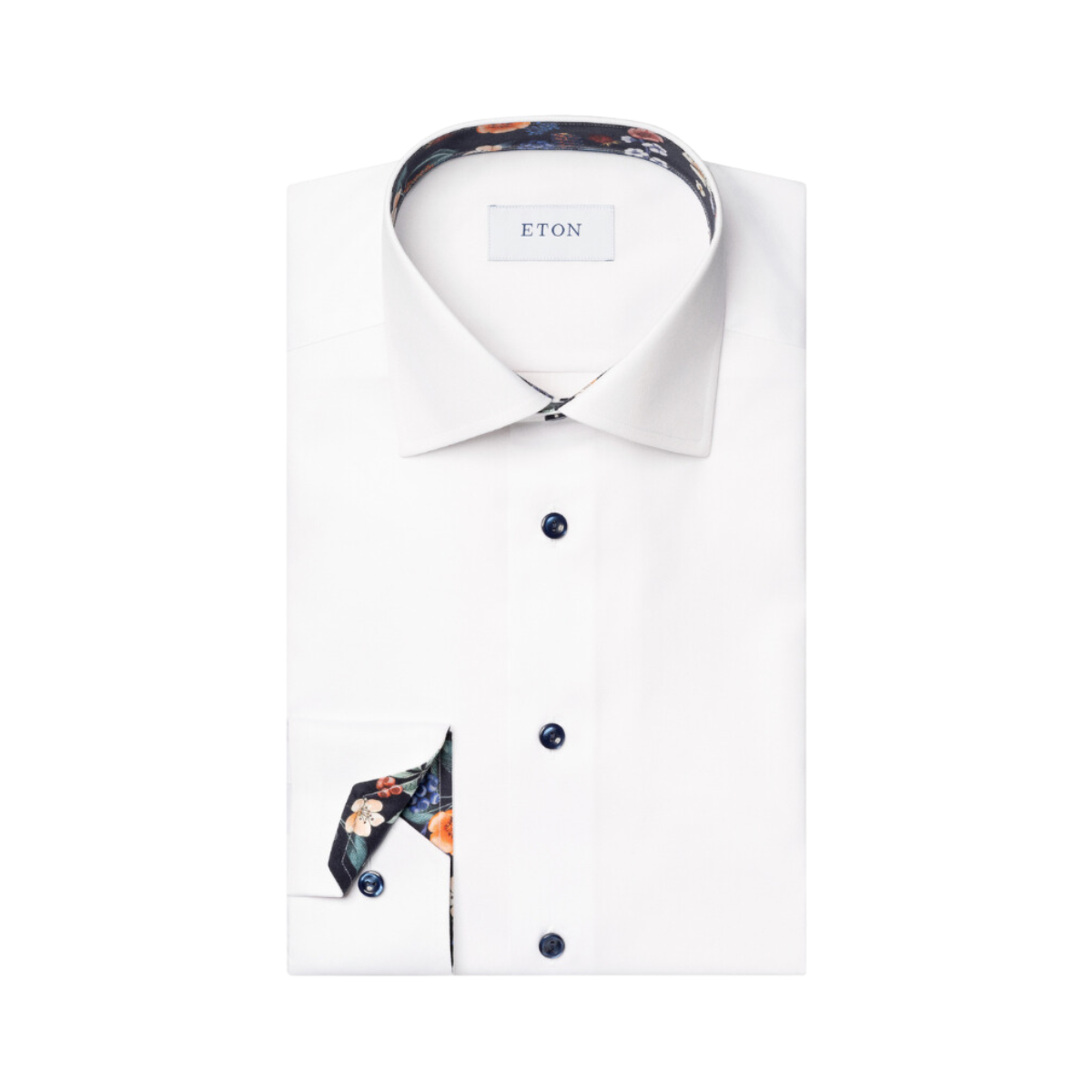 Floral Print Solid Signature Twill Shirt - White