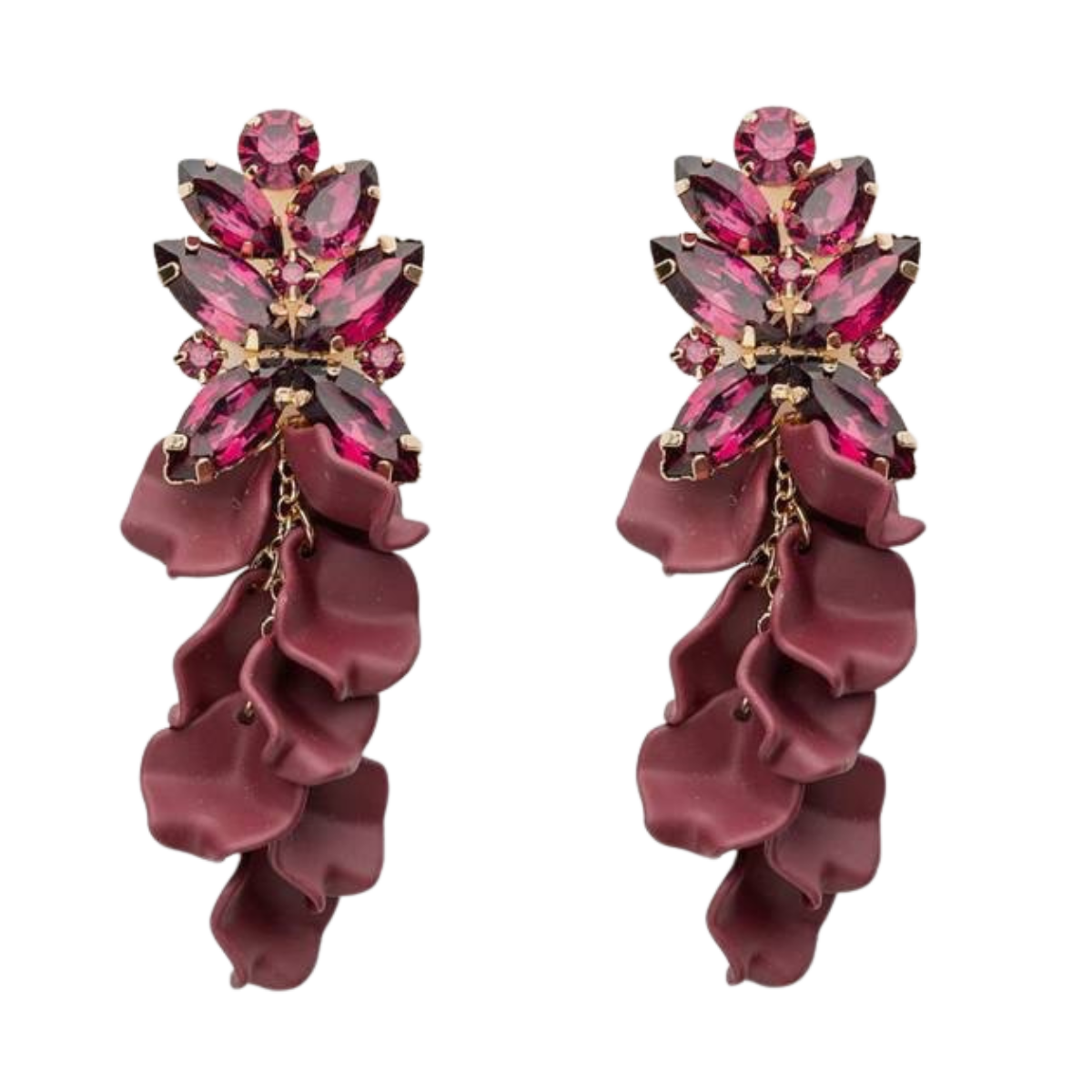Leaf Stone Earrings - Burgendy