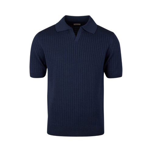 Stenströms POLO SHIRT KNITTED RIBBED - DARK BLUE