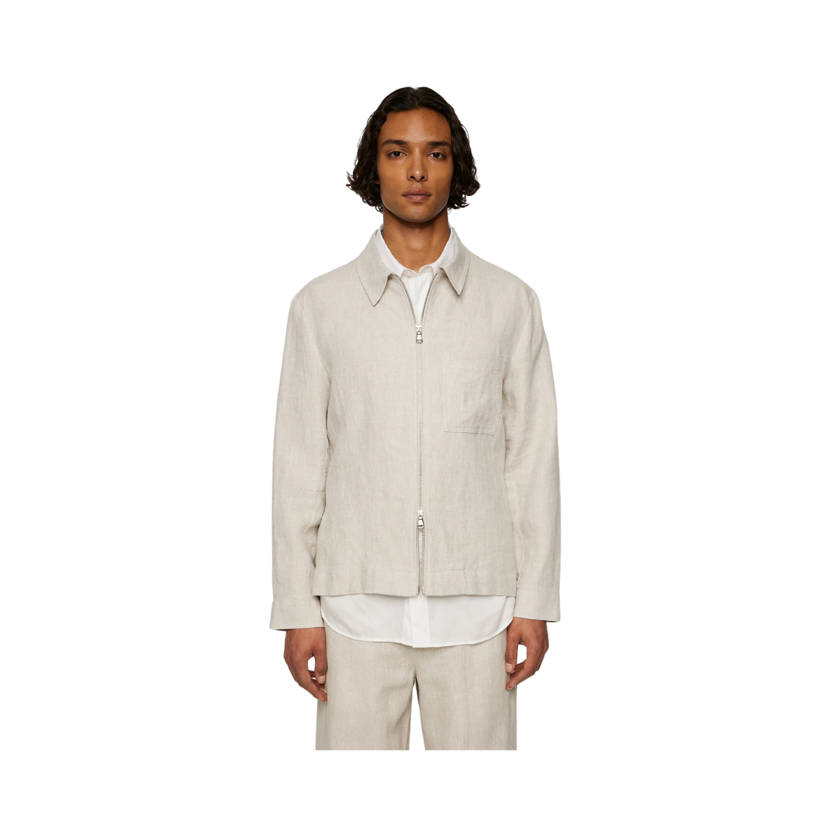Julius Drape Linen Overshirt - Moonbeam